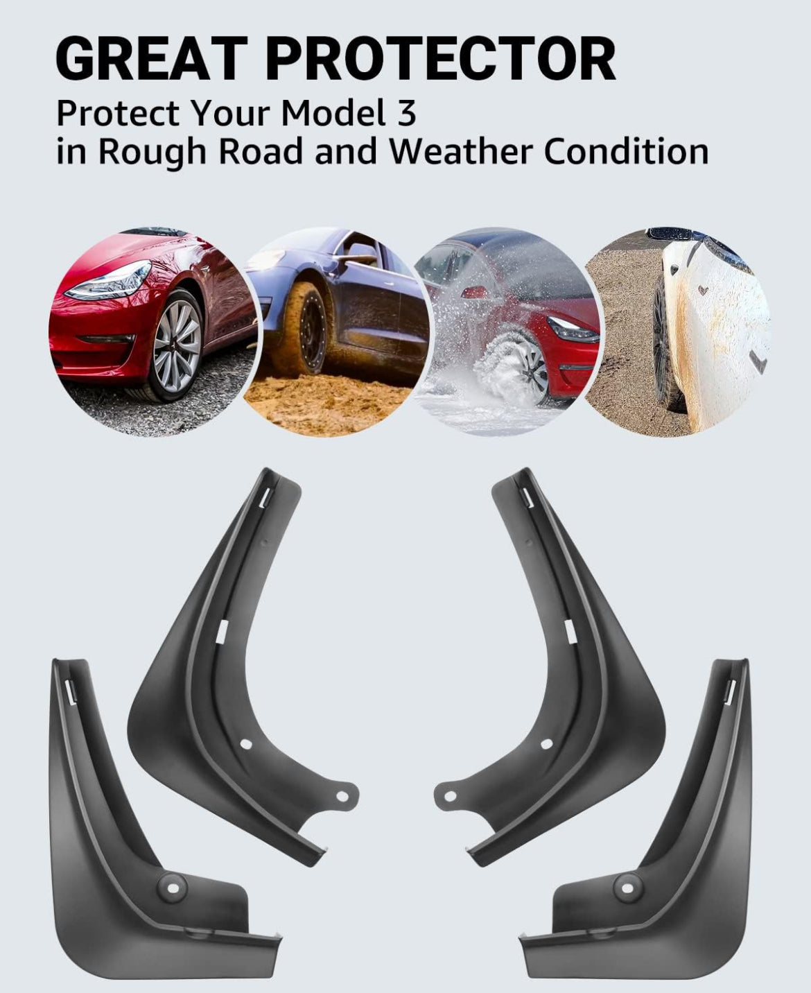 BASENOR Tesla Model 3 Guardabarros Guardabarros Protección contra sedimentos de vehículos de Invierno 2016-2023 (Juego de 4)