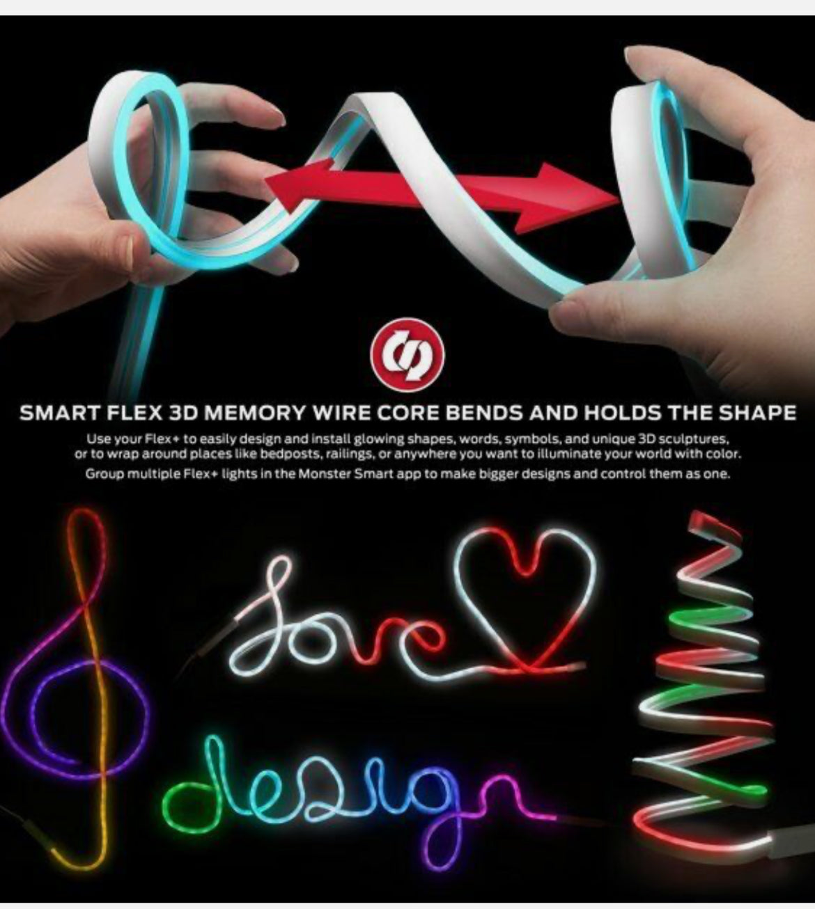Monster Smart 6,5 ft neón flexible + tira de luz LED cable de memoria 3D núcleo reactivo al sonido-