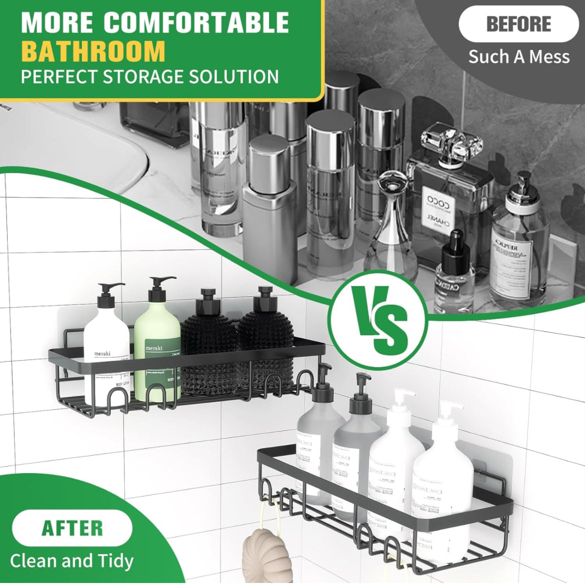 Organizador de ducha de baño, paquete de 3 estantes de ducha autoadhesivos para ducha interior, mayor capacidad, sin taladrar, secado rápido, estante de ducha de acero inoxidable