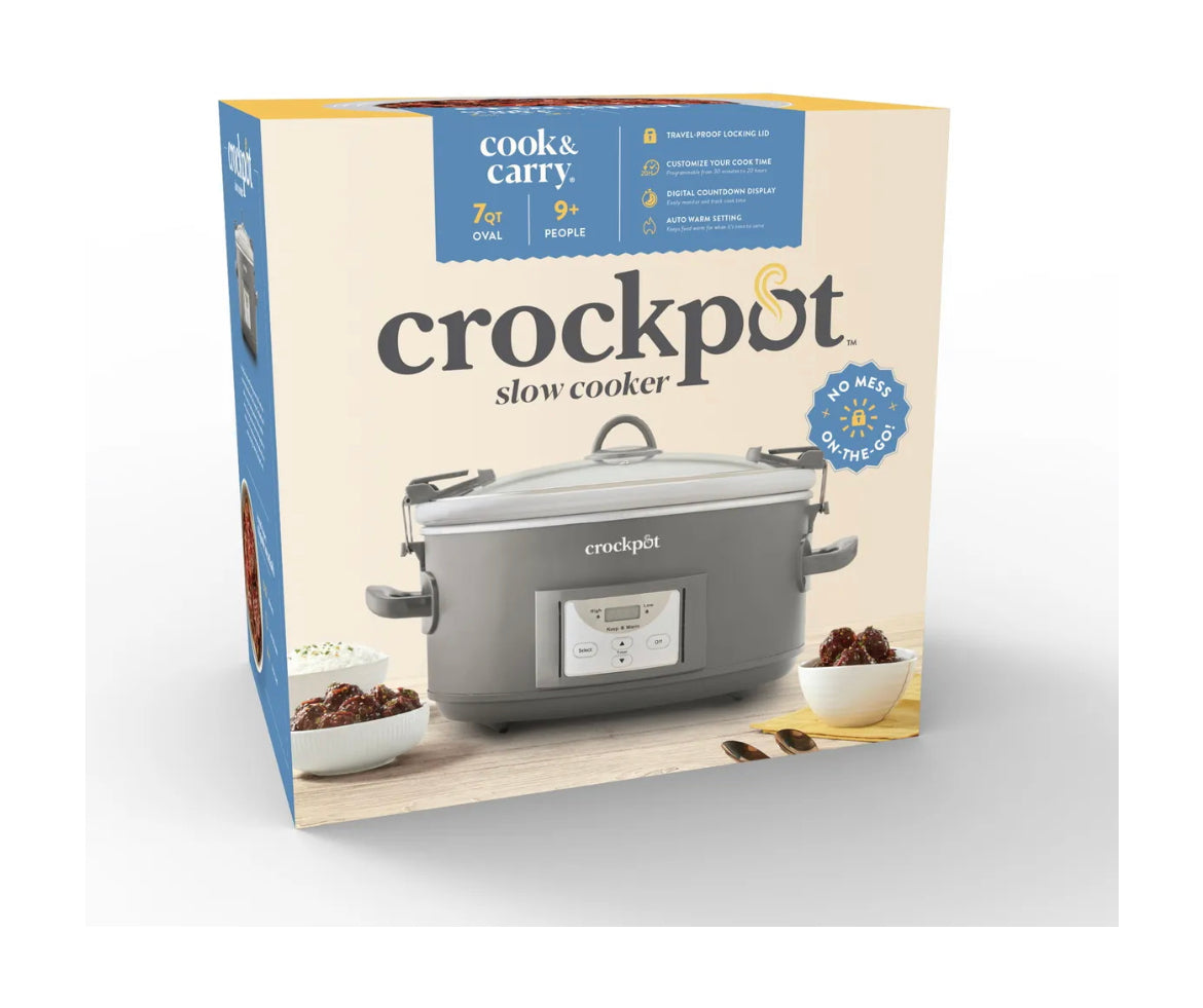 Crockpot- Cocina lenta programable para cocinar y llevar 7 cuartos de galón, gris