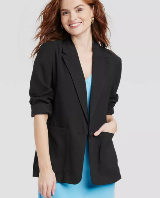 A New Day Blazer Esencial De Corte Relajado Para Mujer Negro Talla Grande 2X