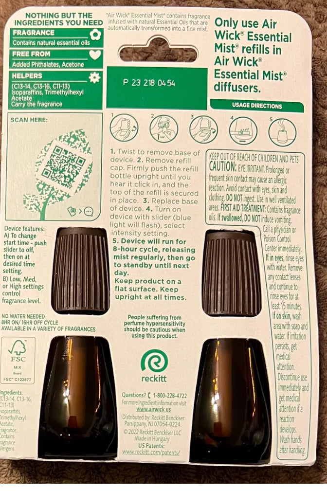 2 unidades Air Wick Essential Mist Fragancia Bruma Repuesto - Pino Fresco y Enebro