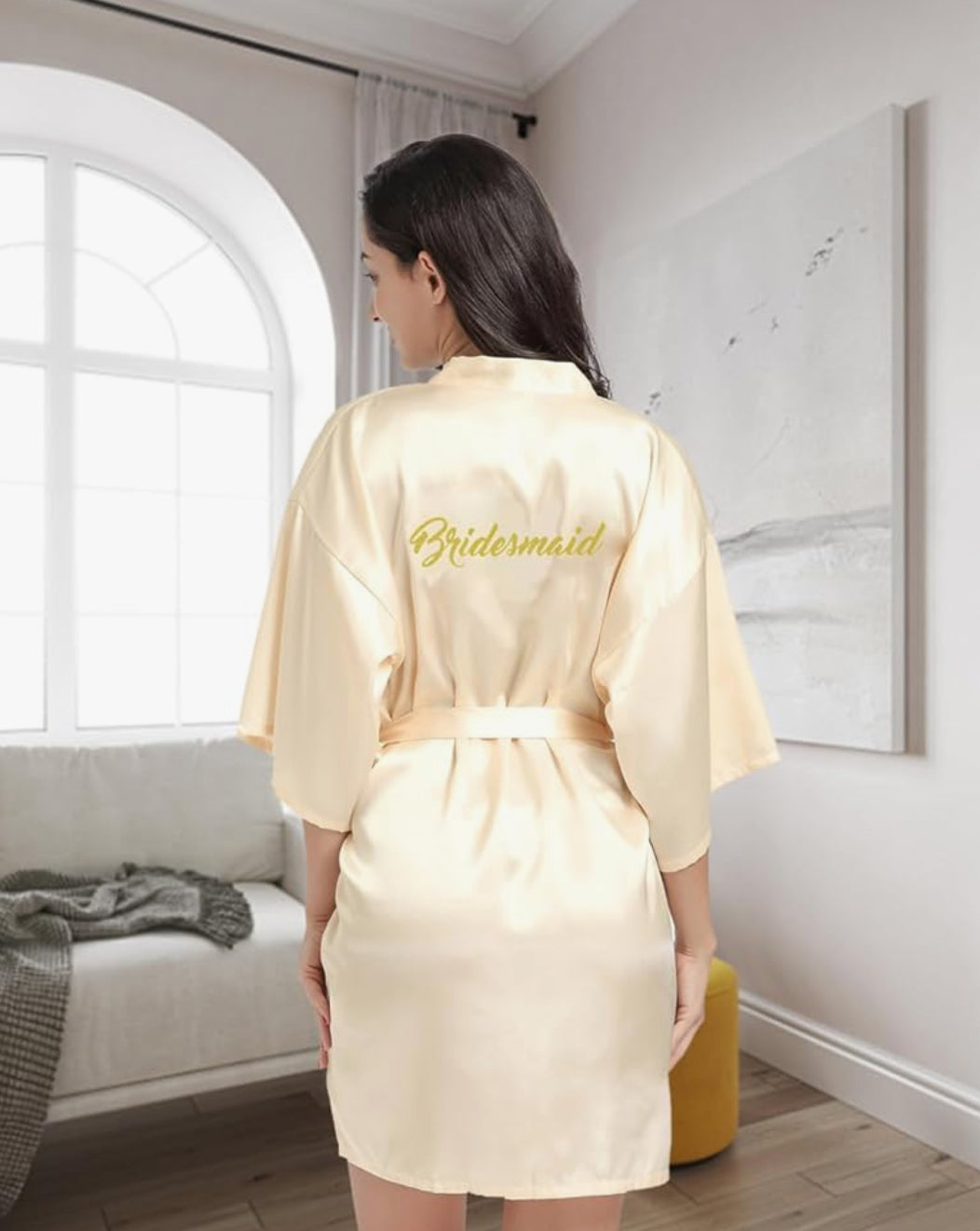 Bata tipo kimono de satén para mujer con purpurina dorada, para novia- talla XL