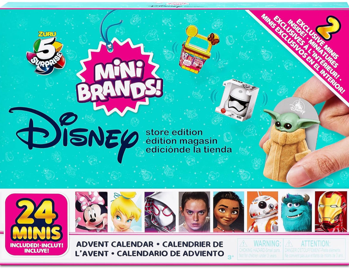 Mini Brands Disney Minis by ZURU Calendario de Adviento de edición limitada con 4 miniaturas exclusivas, juguetes coleccionables misteriosos viene con 24 miniaturas