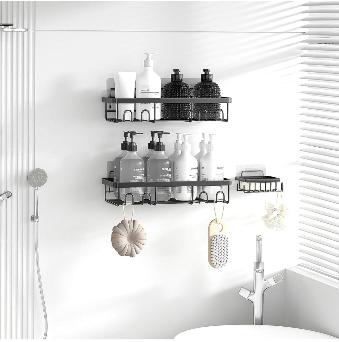 Organizador de ducha de baño, paquete de 3 estantes de ducha autoadhesivos para ducha interior, mayor capacidad, sin taladrar, secado rápido, estante de ducha de acero inoxidable