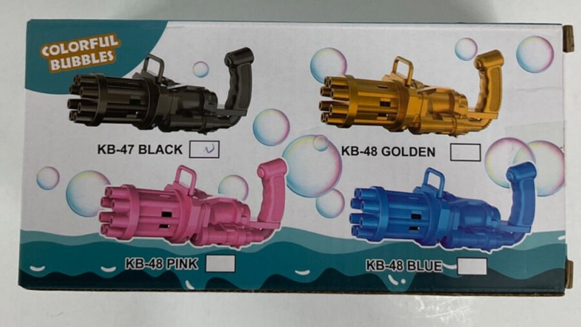 Pistola de burbujas eléctrica Mini Gatling negra toma 3 baterías AA -negra- edades 3+