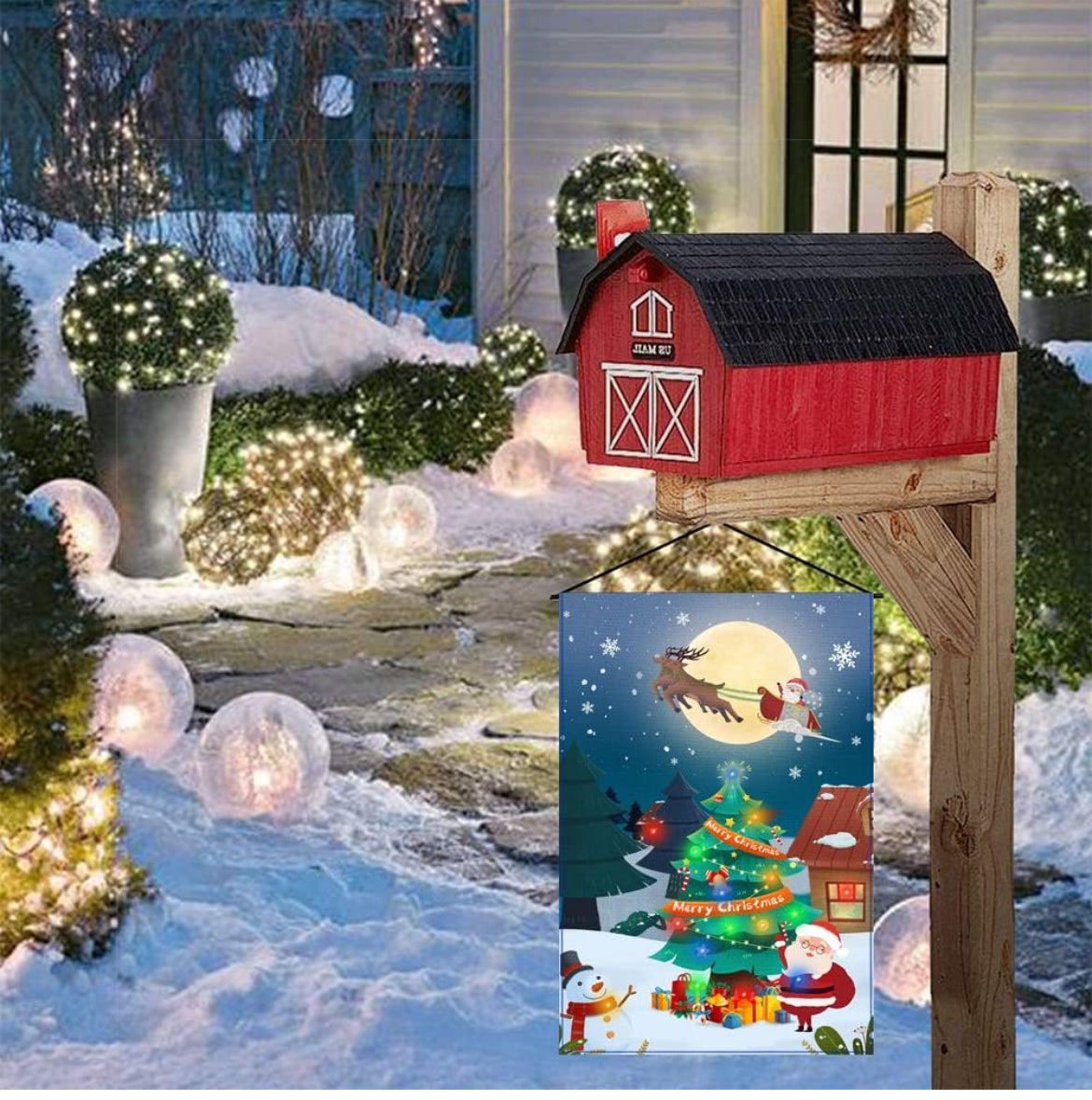 Bandera de jardín de Navidad, con luz LED, vertical, de doble cara, de arpillera, para decoración de Navidad al aire libre (12 x 18 pulgadas), bandera de Navidad 01