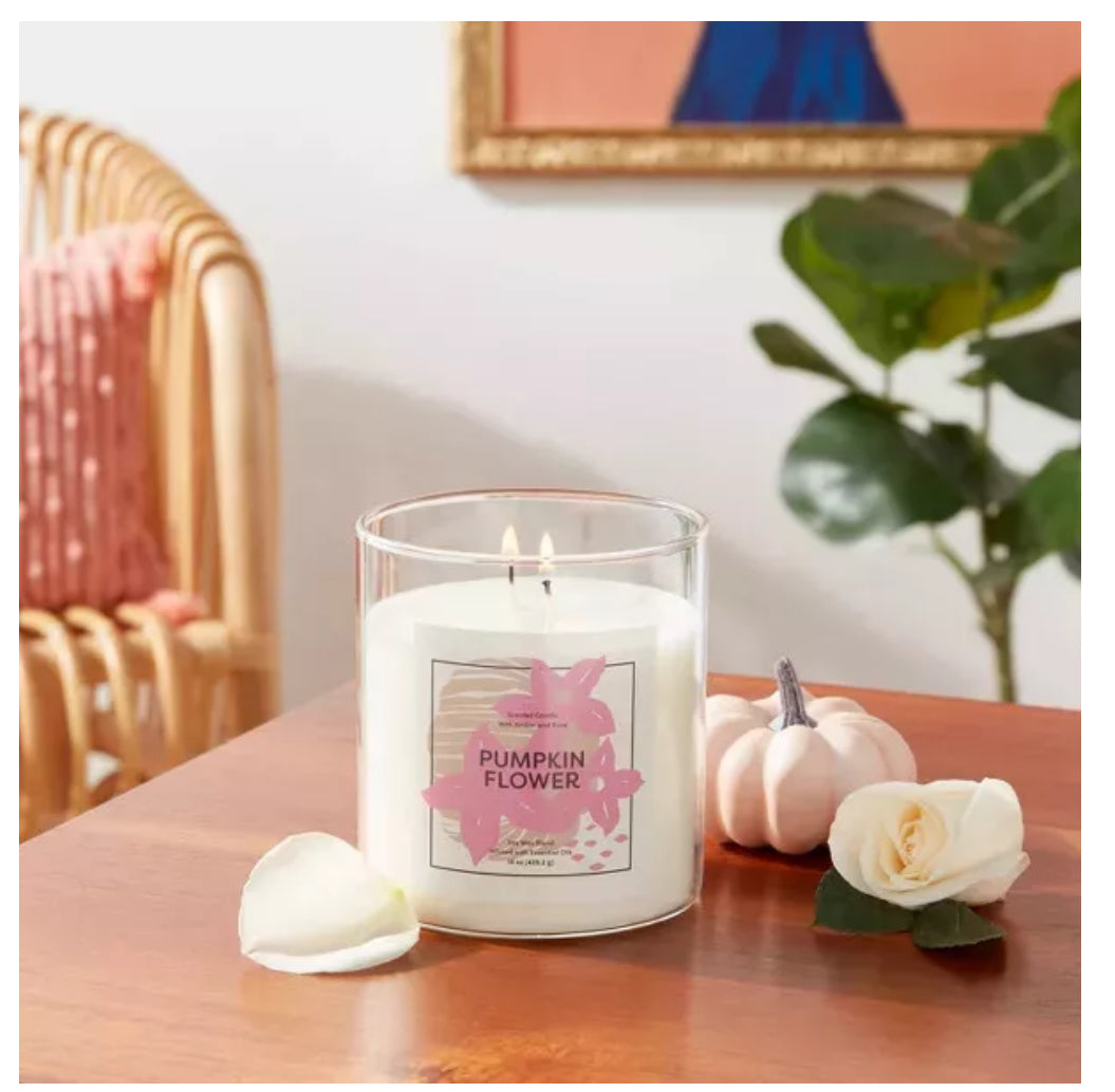 Vela de flor de calabaza con etiqueta de flor de vidrio de 2 mick 15 oz - Opalhouse
