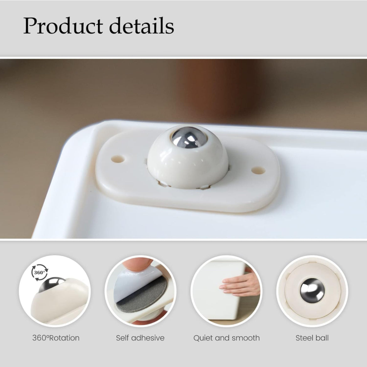 Mini ruedas giratorias autoadhesivas, rodamiento de rodillos de vástago, rueda universal de rotación de 360°, polea adhesiva para basura, caja de almacenamiento, muebles pequeños (8, giro blanco)
