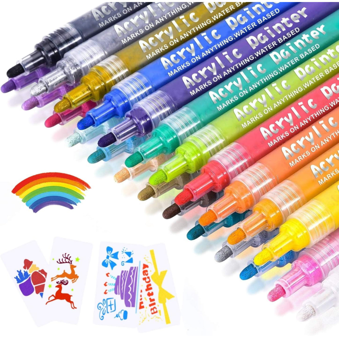 Bolígrafos de pintura, marcadores de pintura acrílica, 24 colores, impermeables, juego de bolígrafos para pintura de roca, suministros de manualidades, taza de lona de vidrio de cerámica, madera de metal, punta media de 2 a 0.118 in