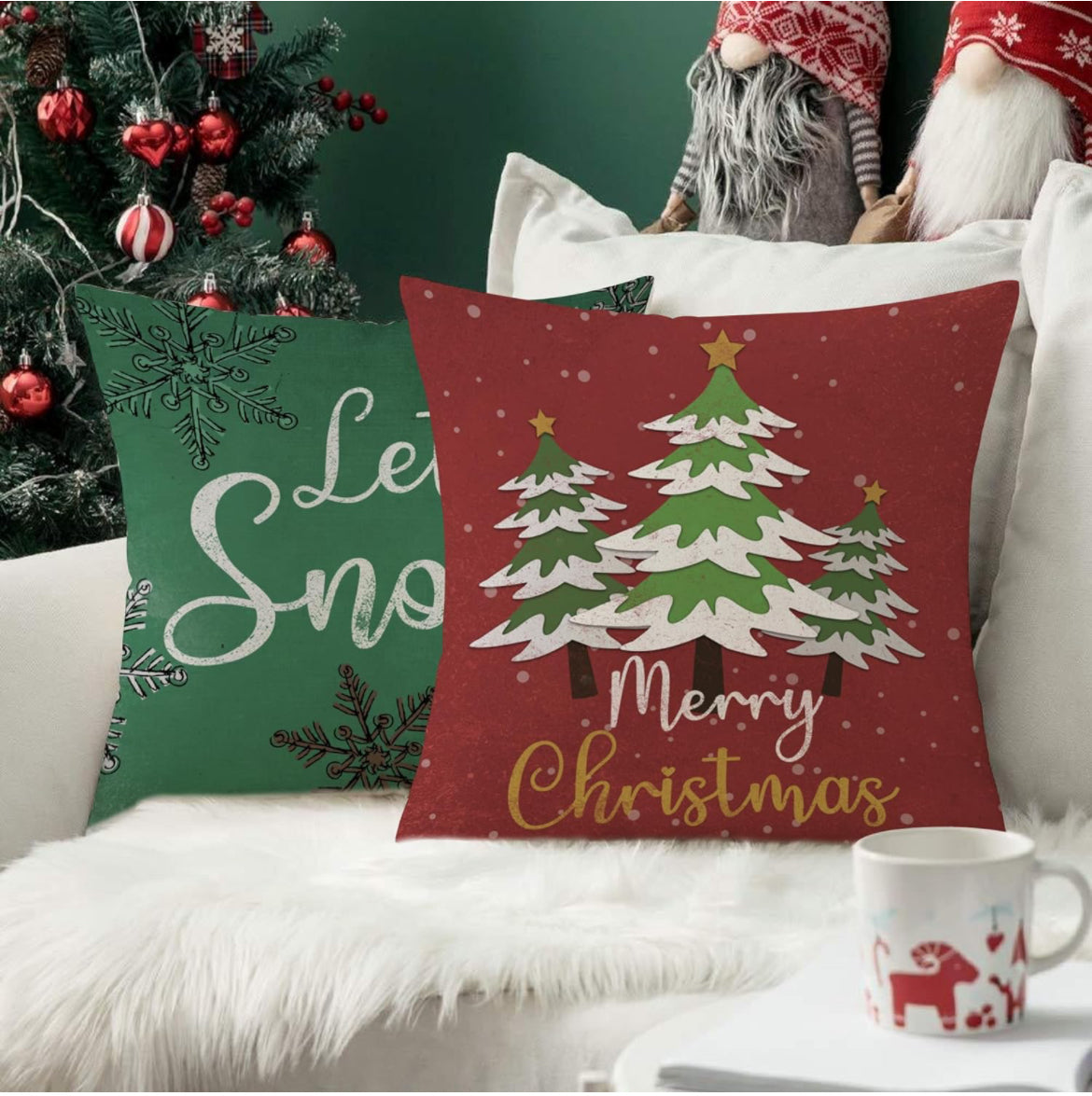 Juego de 4 fundas de almohada de Navidad de 18 x 18 pulgadas, fundas de almohada de invierno, fundas de almohada decorativas de Navidad