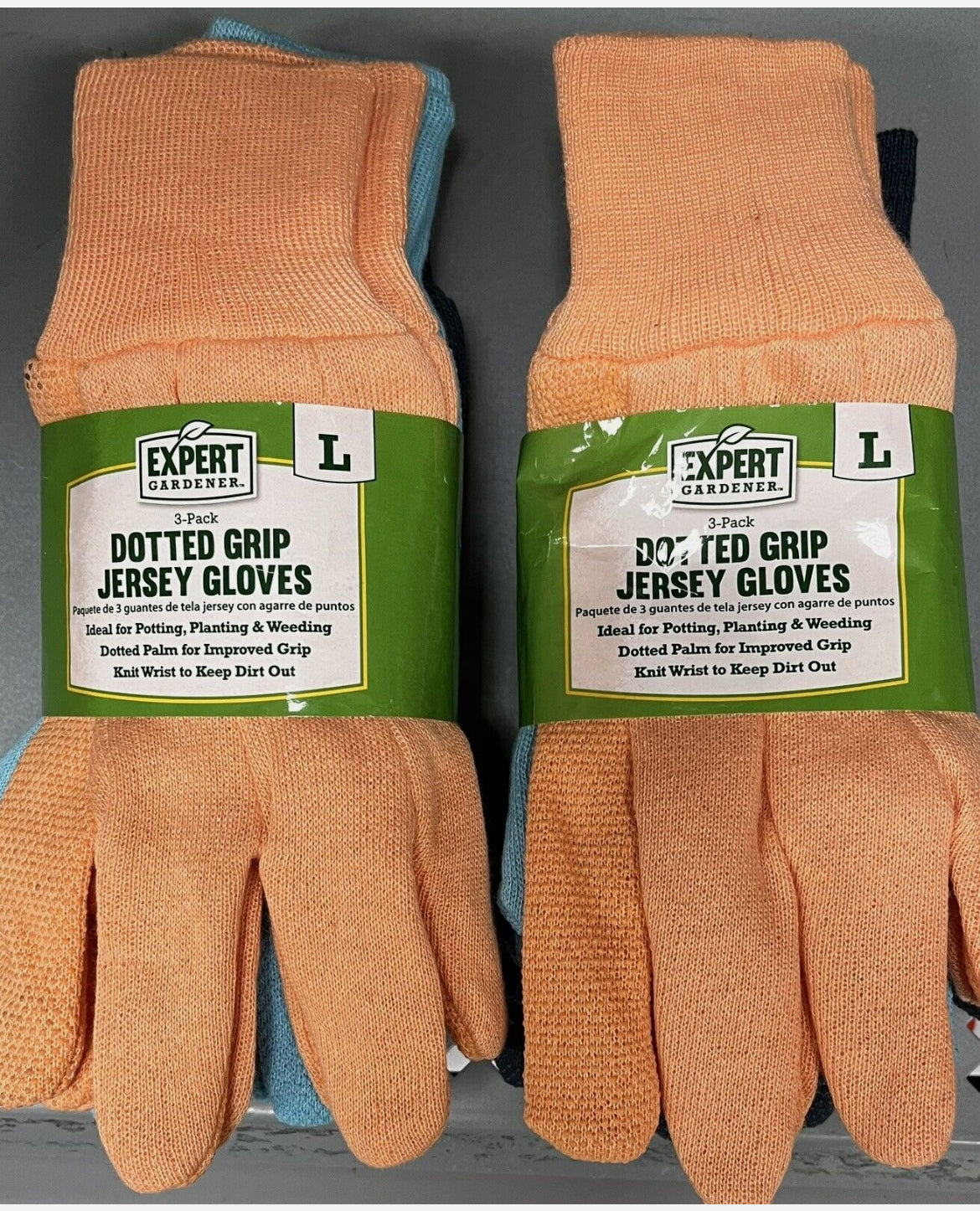 Paquete de 3 guantes de jersey Expert Gardener con agarre punteado - grandes para mujer-