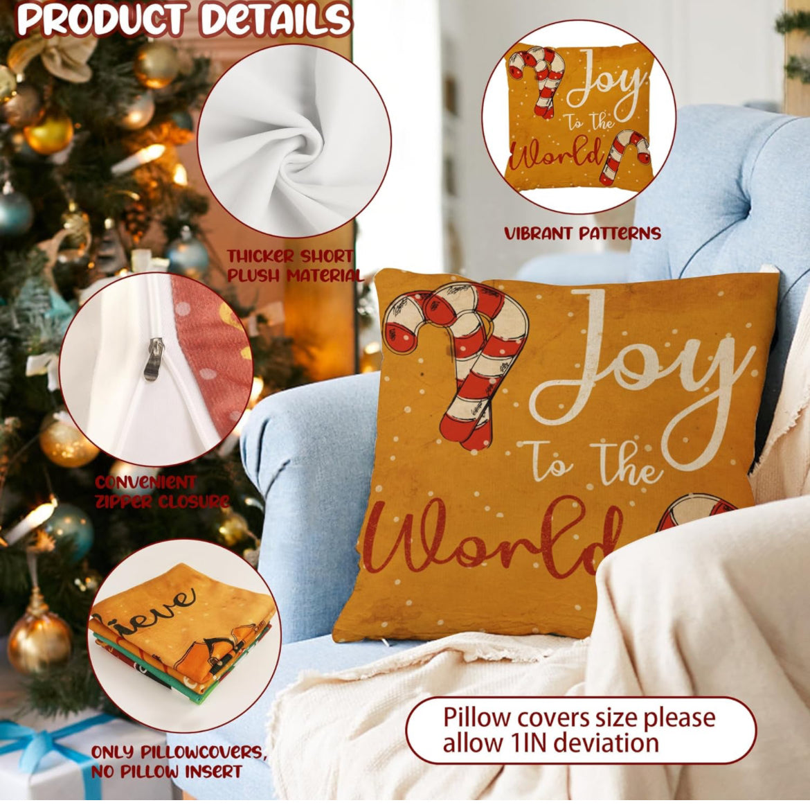 Juego de 4 fundas de almohada de Navidad de 18 x 18 pulgadas, fundas de almohada de invierno, fundas de almohada decorativas de Navidad