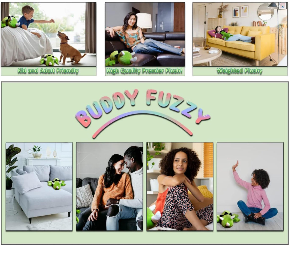 Buddy Fuzzy - Animal de peluche con peso, grande de 16 pulgadas, 2.5 libras, dinosaurio verde, muy suave, peluche para niños
