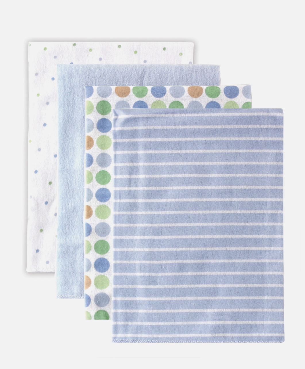 Mantas receptoras de franela de algodón Luvable Friends para bebé niño, lunares azules -set de 4