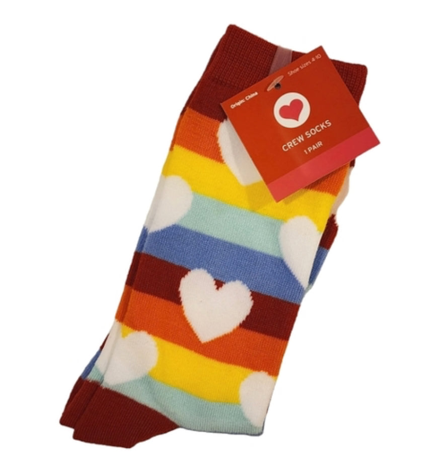 🌈 Calcetines de corazón con rayas arcoíris adulto