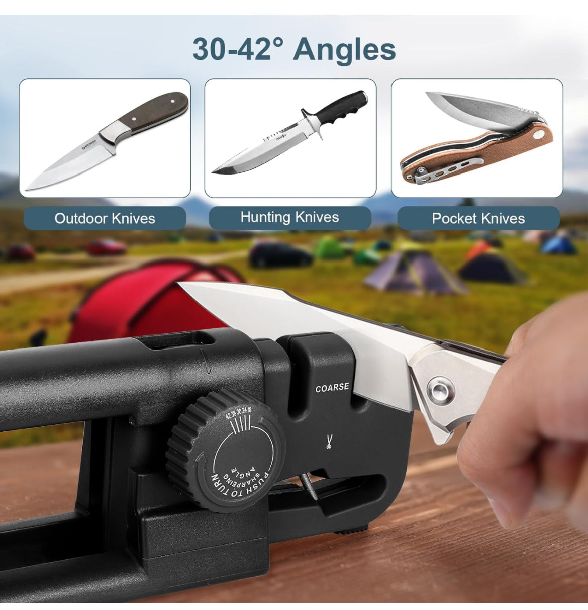 Afilador de cuchillos, 5 ángulos ajustables para cocina, afilador de cuchillos portátil de mano para hogar y exteriores