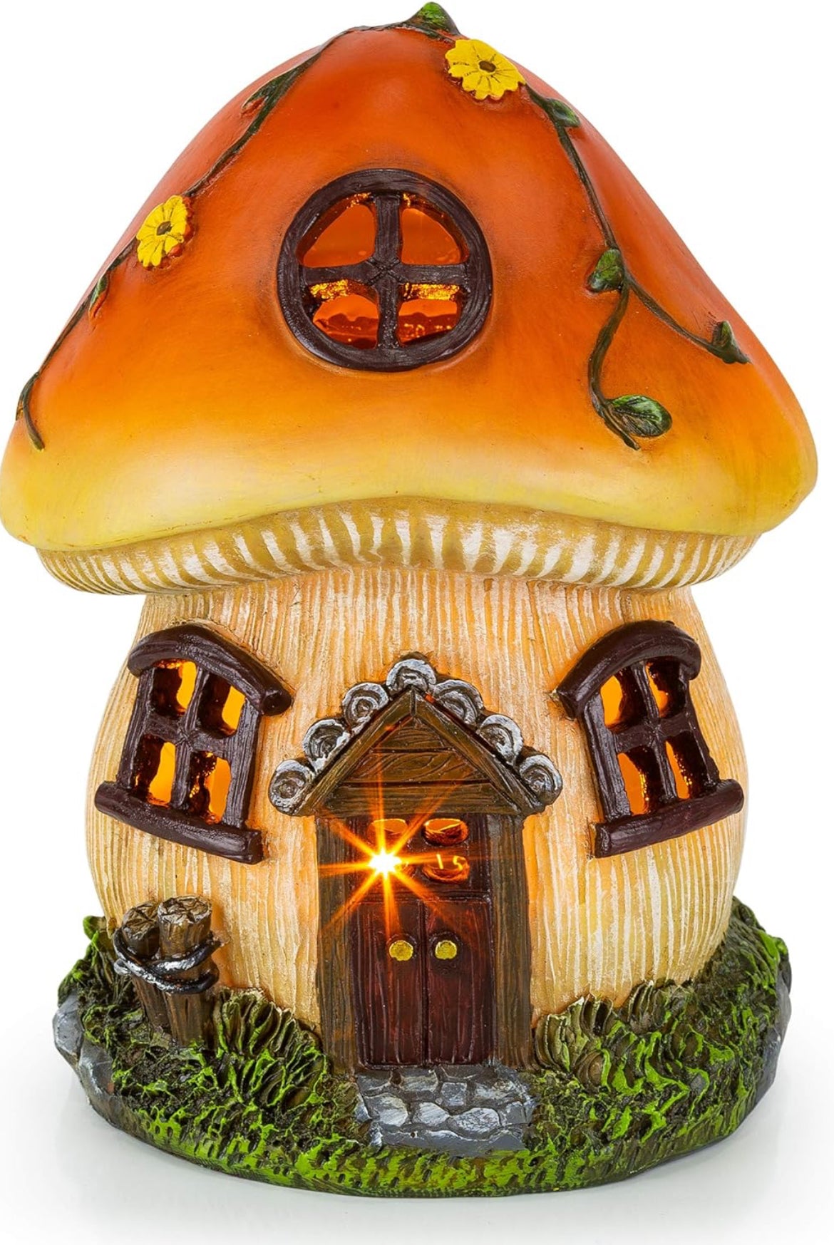 VP Home Mushroom Fairy House Luz solar para la decoración del hogar y al aire libre Casa de setas Solar Flickering LED Luz de jardín Casa de hadas Patio trasero Decoración de Halloween