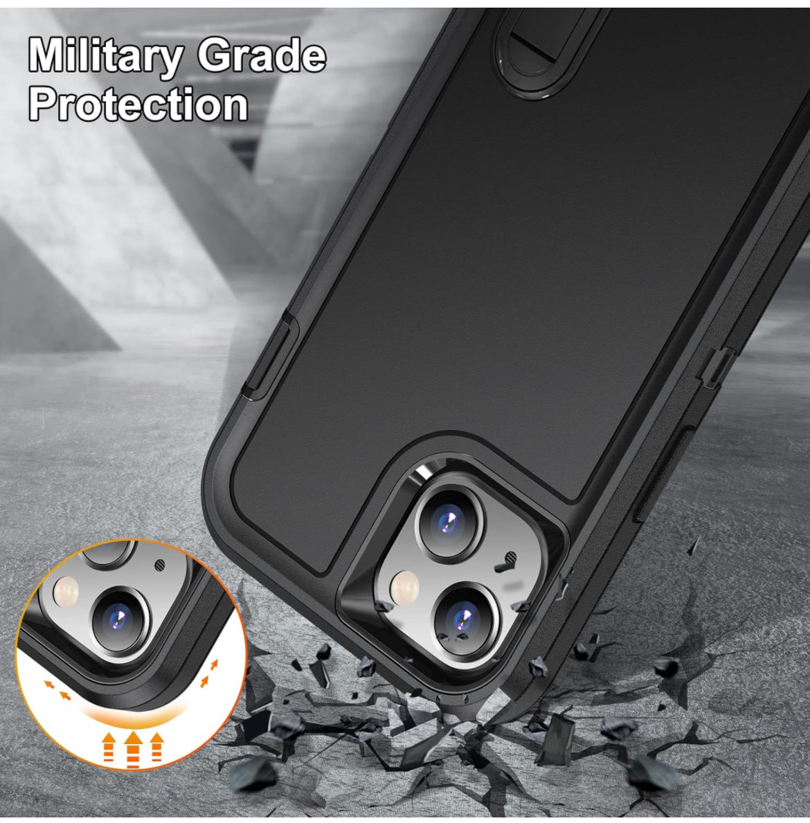 Compatible con iPhone 15, resistente, a prueba de golpes, a prueba de caídas, triple capa de defensa para iPhone 15 funda de 6.1 pulgadas (negro)