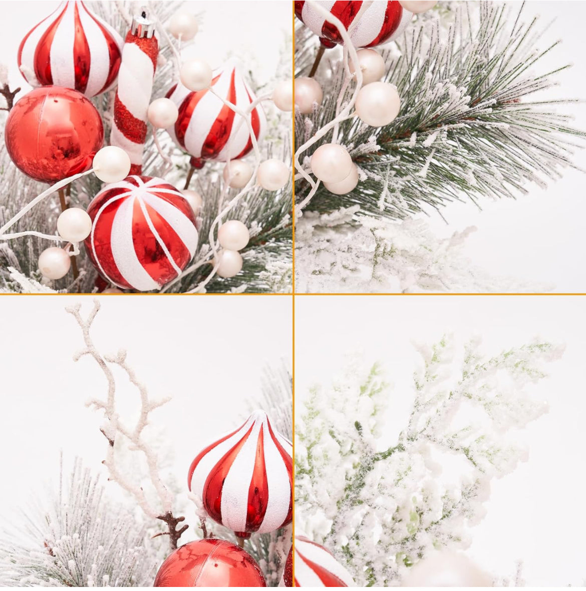 Decoración de mesa de Navidad de 12 pulgadas en maceta de cerámica con aguja de pino flocado de bayas blancas y rojas, adornos decorativos para árbol de vacaciones, mesa, centro de mesa