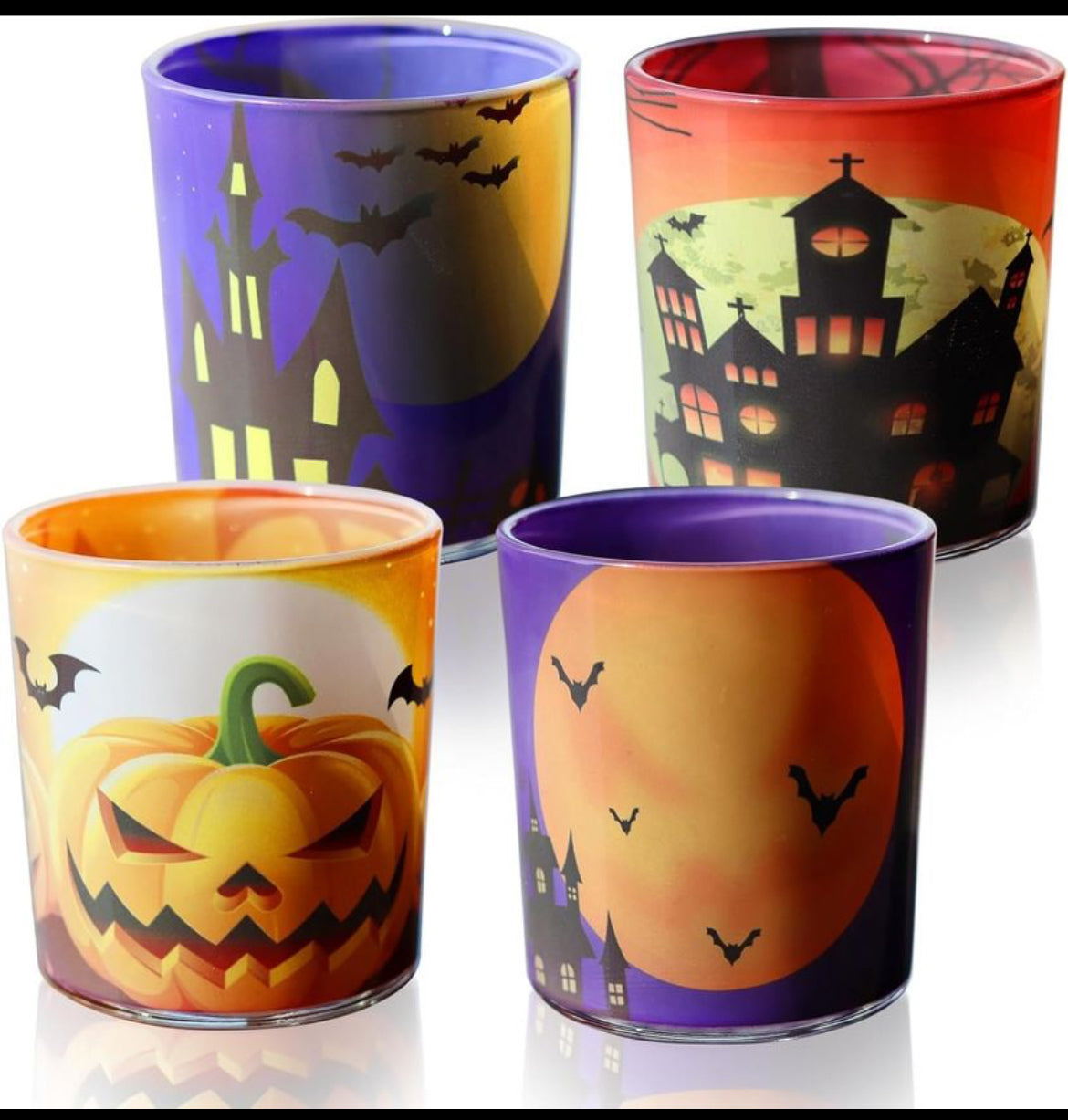 Portavelas de Halloween 4PCS, SHMILMH Portavelas votivas de vidrio Telarros de velas para centros de mesa de Halloween, chimenea, repisa