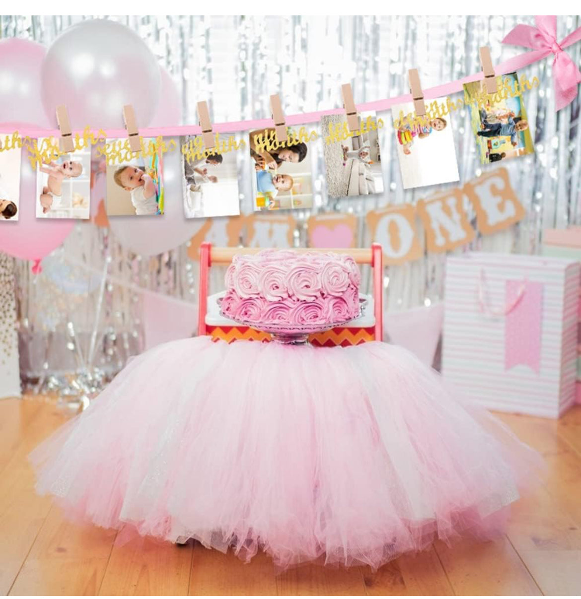 Cartel de fotos de bebé de primer cumpleaños para niñas, pancarta rosa para fotografía de primer cumpleaños desde recién nacido hasta 12 meses, guirnalda de banderines mensual para bebé