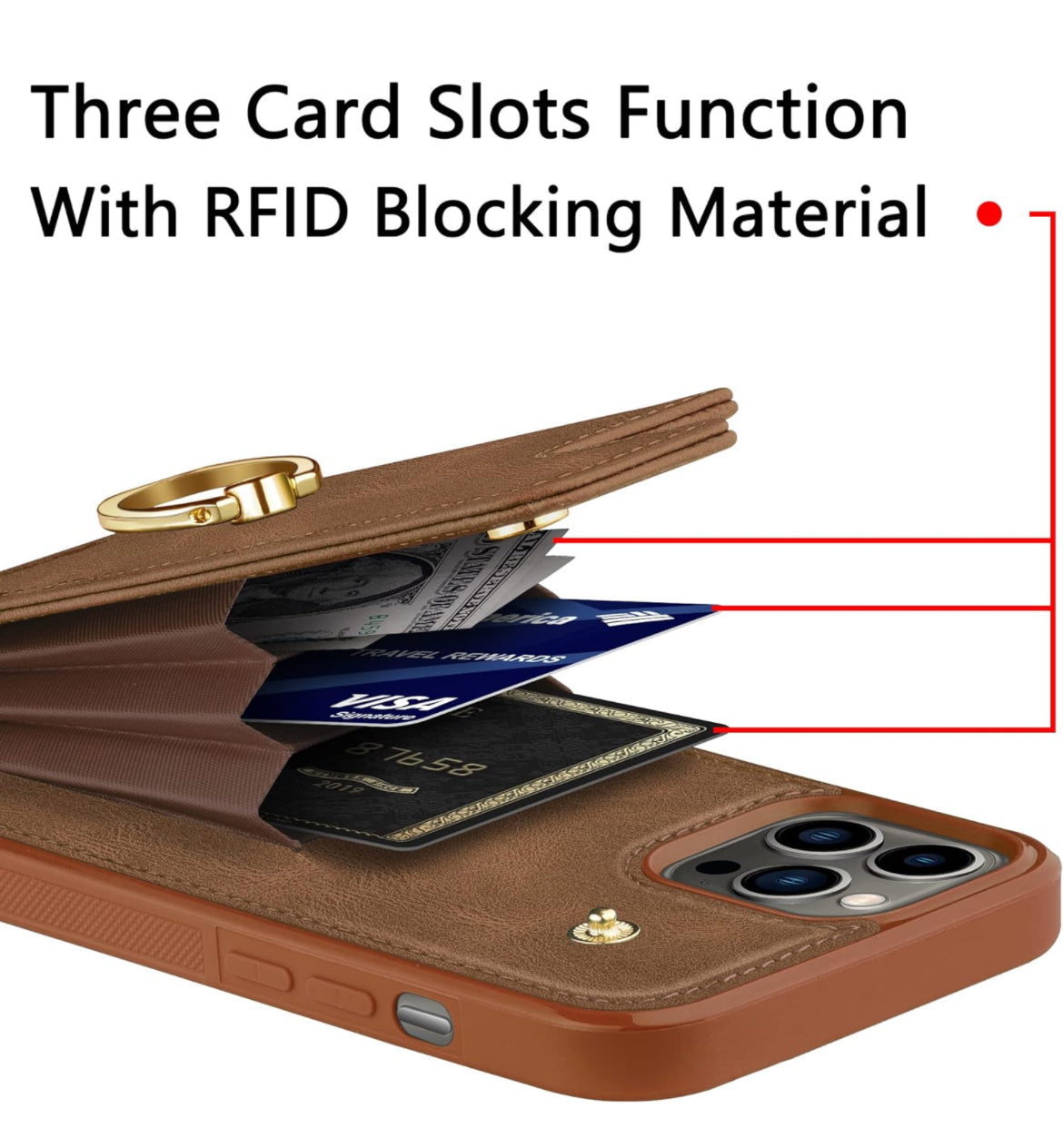 XcaseBar Funda tipo cartera para iPhone 12 Pro Max de 6.7 pies con soporte de anillo de rotación de 360°. Bloqueo RFID, soporte para tarjetas de crédito, funda de piel sintética para teléfono para