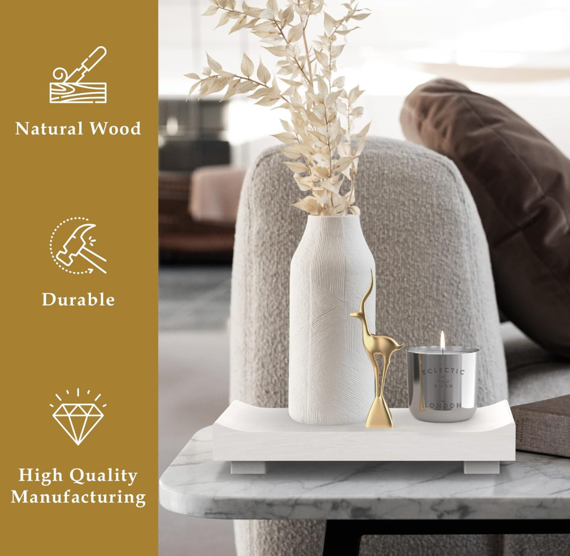 Elevador de madera de alta calidad, resistente al agua, decoración moderna de cocina de granja, soporte de pedestal de jabón de baño de madera, regalo de granja, soporte de madera para plantas y bandeja de baño jabonera (blanco)