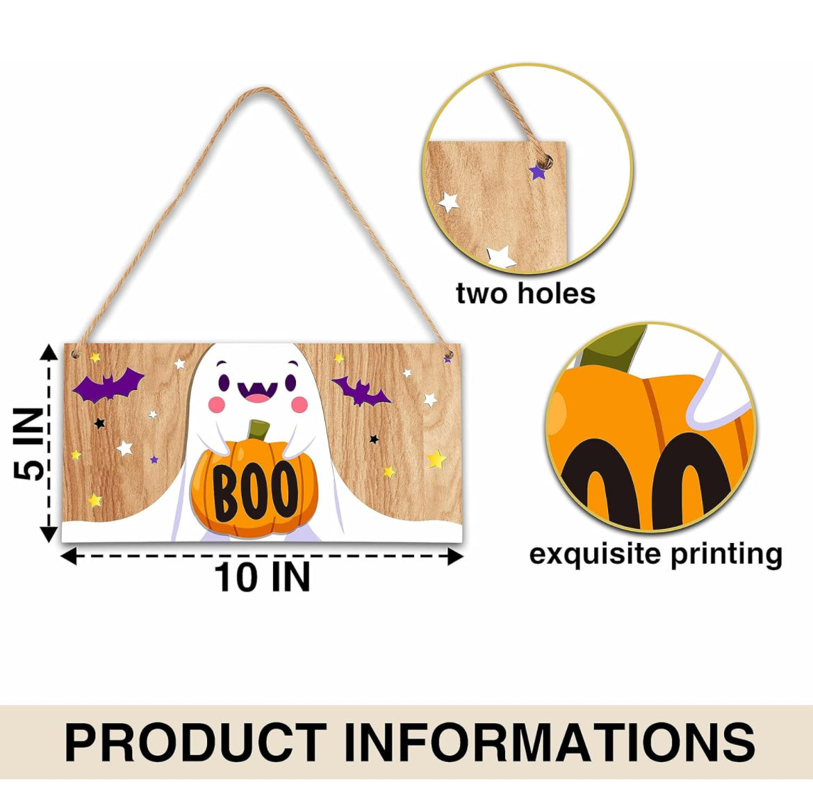 Letrero colgante de madera de Halloween, boo fantasma de Halloween, placas colgantes de madera para puerta delantera, suministros de decoración al aire libre para fiesta de Halloween