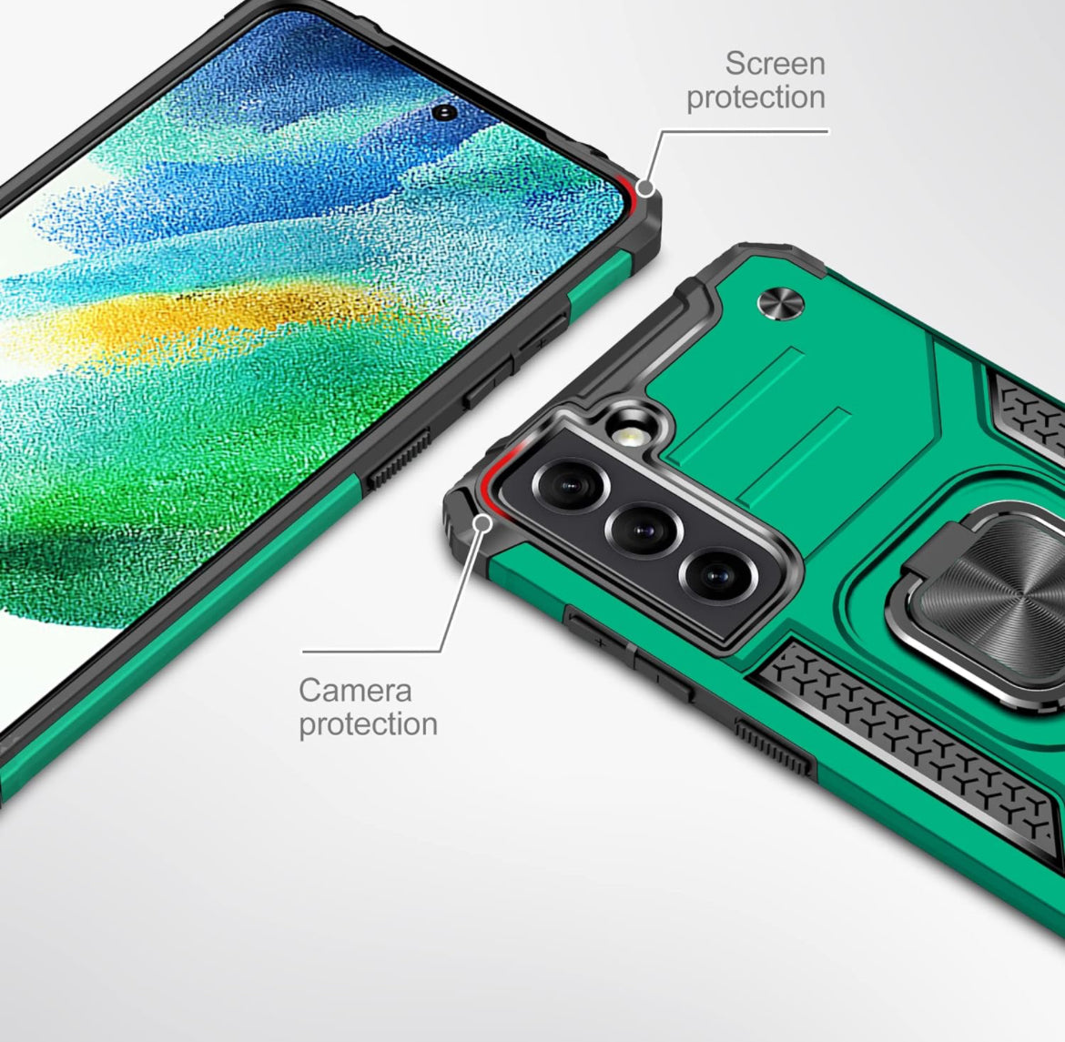 AYMECL Funda para Samsung Galaxy S22 Plus con 2 unidades de protección de pantalla de TPU flexible autorreparable, grado militar, doble a prueba de golpes, con función atril para Galaxy S22 Plus 5G, color verde oscuro