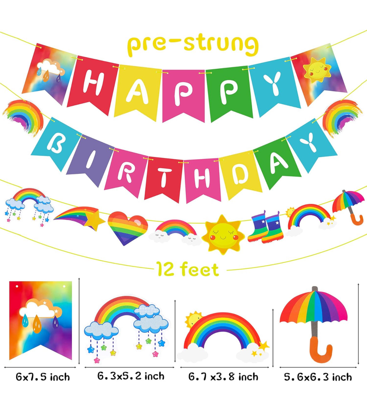 Juego de 48 piezas de decoración de fiesta de arco iris, pancarta de feliz cumpleaños, arco iris, decoración de cupcakes, globos de látex de aluminio arcoíris para suministros de fiesta de cumpleaños arcoíris
