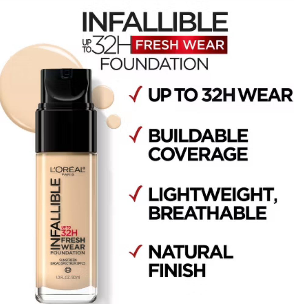 L'Oreal Paris Infallible 32HR Fresh Wear Foundation con SPF 25 - 1 fl oz