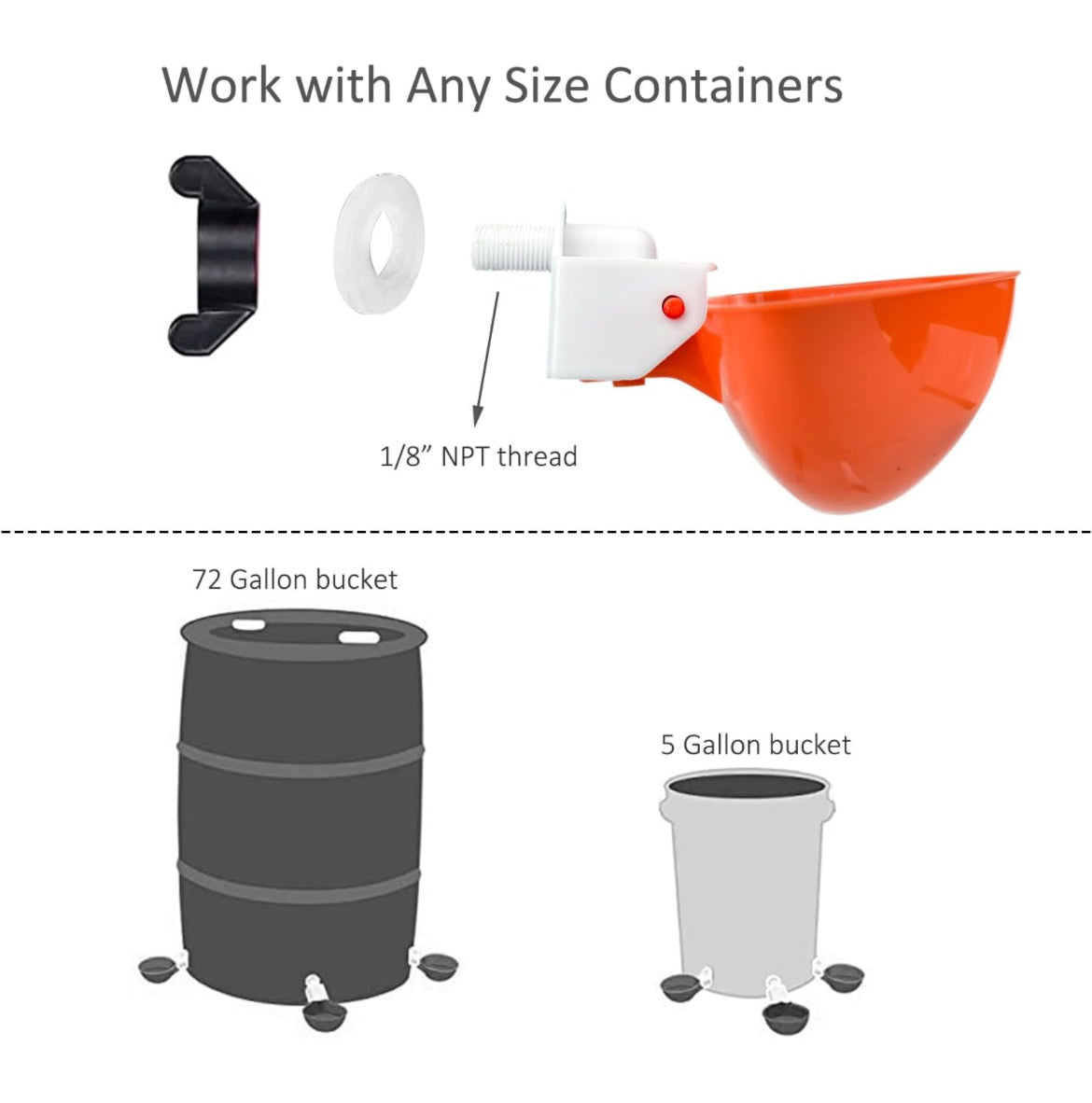 Comedero y bebedero automático para pollos de bricolaje, sin desperdicios, kit de alimentador de aves de corral para cubos, barriles, canales, 6 puertos y 6 tazas de agua