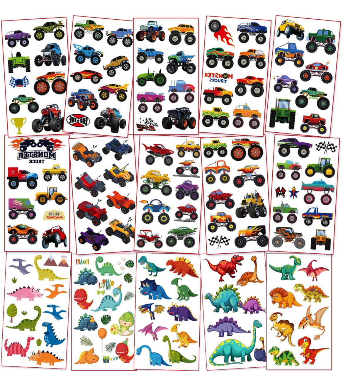 Metker Animales, vehículos, dinosaurios (350 piezas) tatuajes temporales impermeables para niños, calcomanías de tatuaje para niños, tatuajes de estilos mixtos para niños, suministros de recuerdos de fiesta para niñas, bolsas de regalo