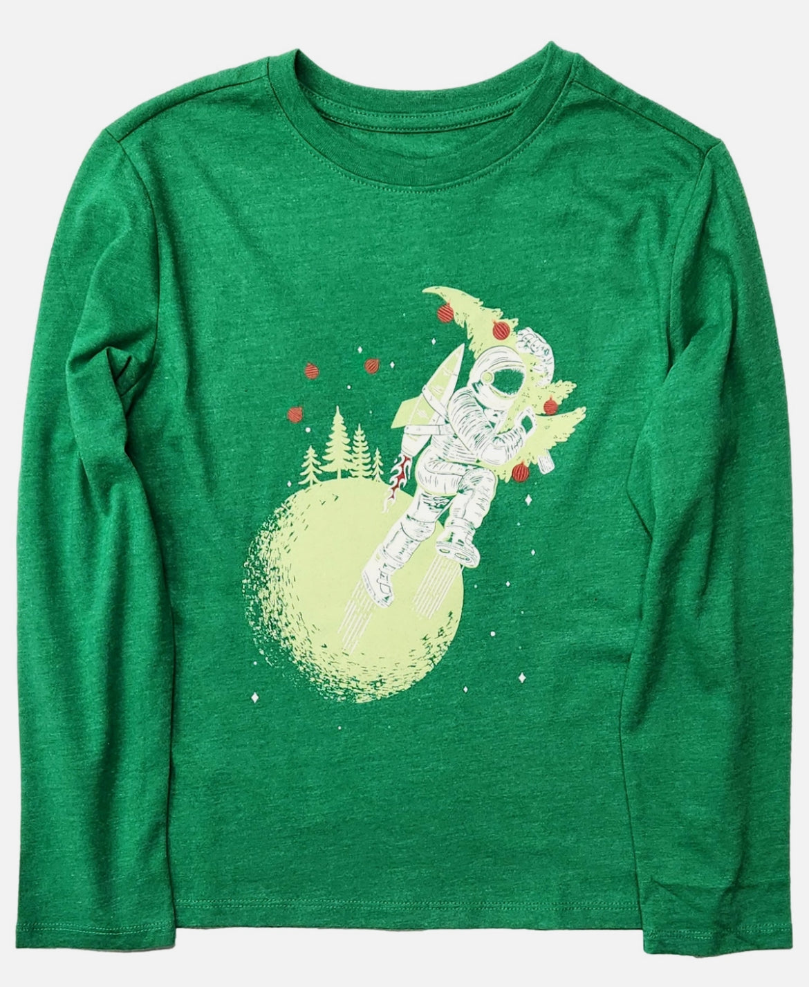 Camiseta verde de Navidad de astronauta de manga larga para niños-Cat & Jack - talla S (6/7)