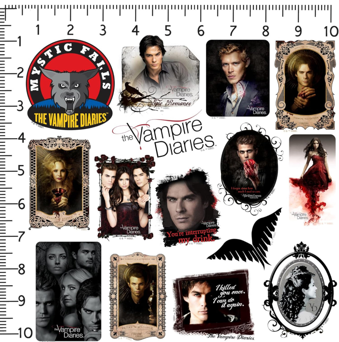 The Vampire Diaries - Paquete variado de calcomanías grandes de vinilo de 50 quilates, para laptop, botella de agua, álbumes de recortes, tableta, monopatín, interior/exterior