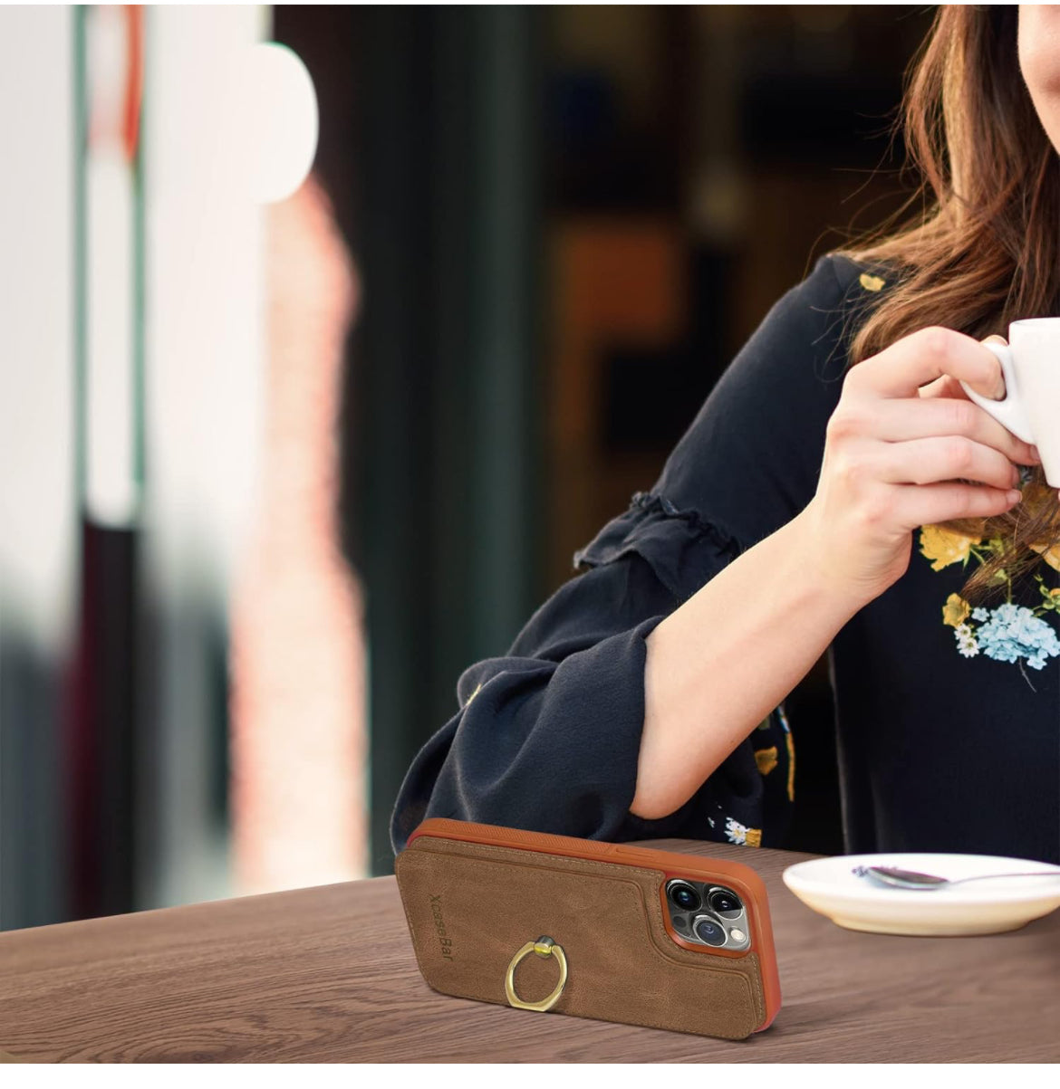 XcaseBar Funda tipo cartera para iPhone 12 Pro Max de 6.7 pies con soporte de anillo de rotación de 360°. Bloqueo RFID, soporte para tarjetas de crédito, funda de piel sintética para teléfono para