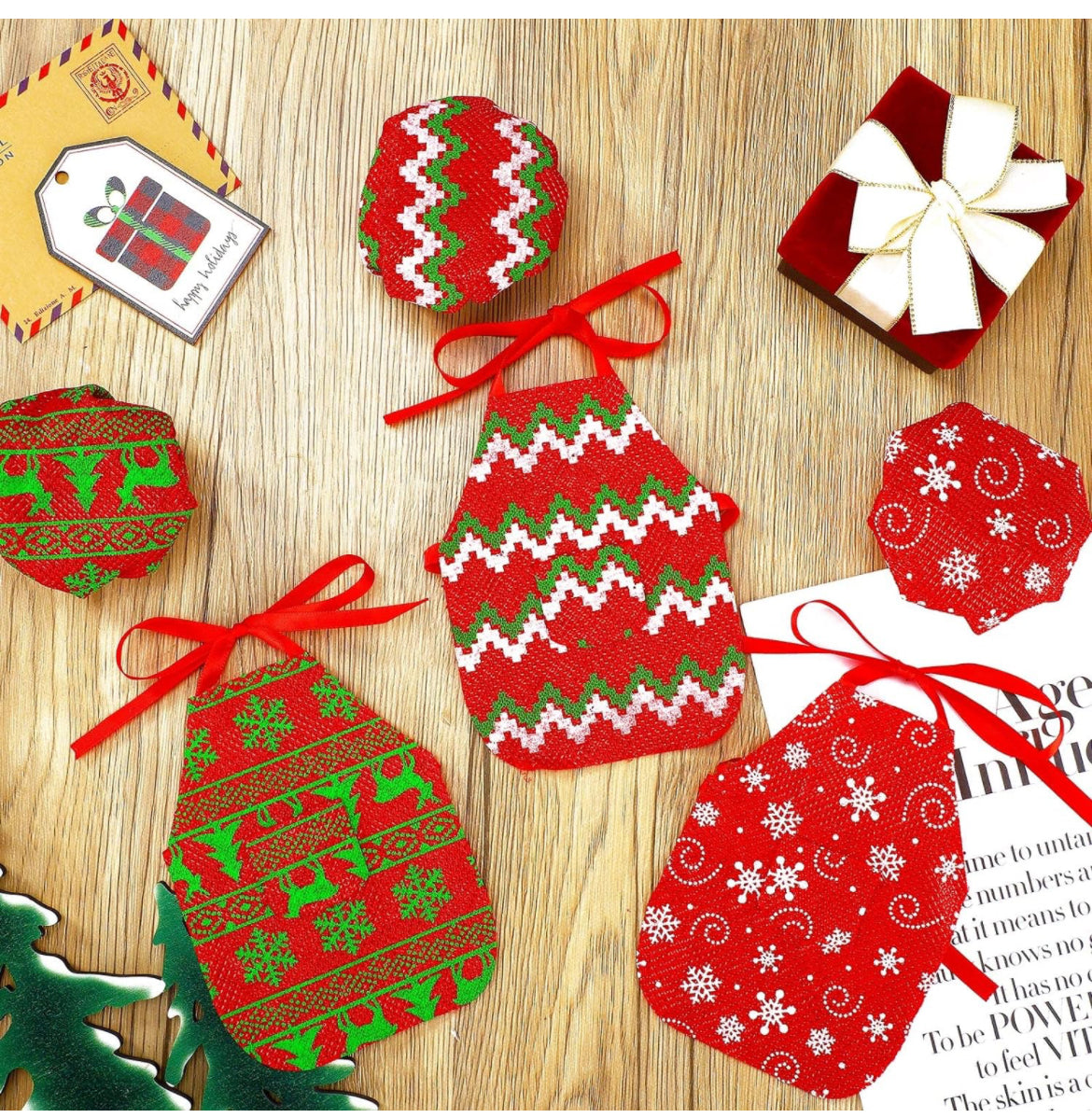 12 piezas de accesorios de elfo de Navidad, mini elfo, juego de traje de panadero, incluye delantal, sombreros, ropa de elfo, ropa de elfo pequeño, disfraz de Navidad, decoración de muñeca de elfo, 6 estilos
