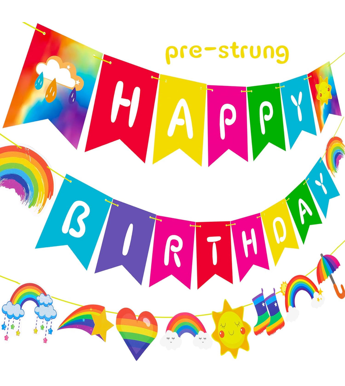 Juego de 48 piezas de decoración de fiesta de arco iris, pancarta de feliz cumpleaños, arco iris, decoración de cupcakes, globos de látex de aluminio arcoíris para suministros de fiesta de cumpleaños arcoíris