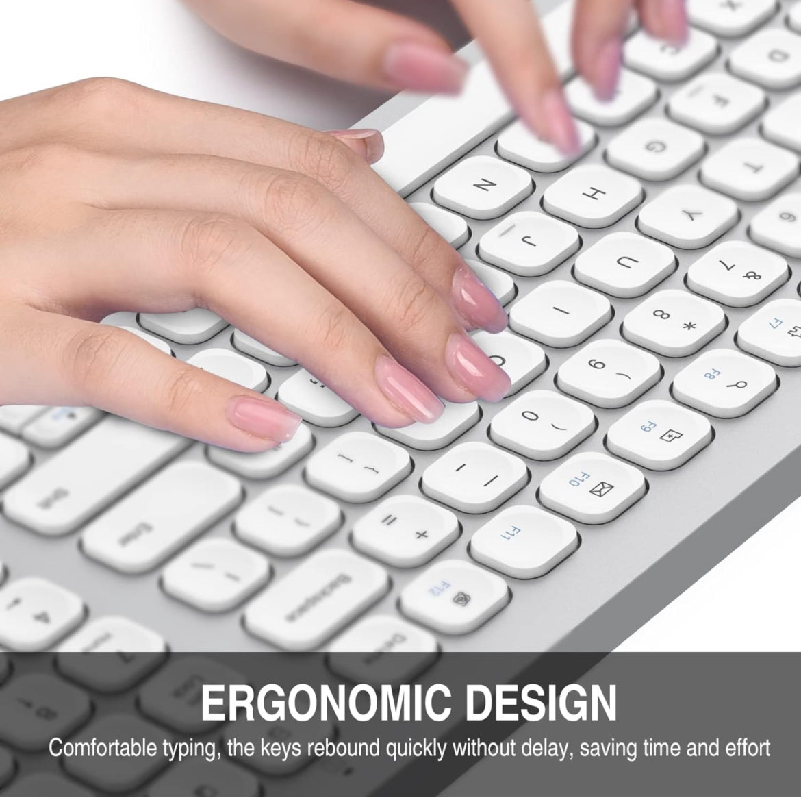 Combinación de teclado y ratón inalámbricos, conjunto compacto de teclado y ratón inalámbrico de tamaño completo, menos teclas de ruido 2.4G Diseño elegante ultrafino para Windows, ordenador, PC, portátil, portátil - Plata