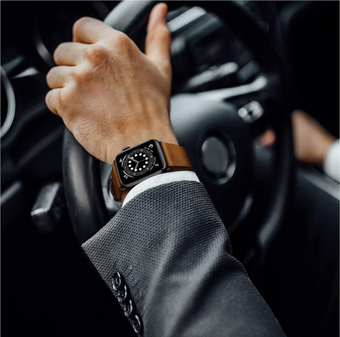Correa de repuesto compatible con Apple Watch de 45mm 44mm 42mm 41mm 40mm 38mm, correa de repuesto de cuero genuino para iWatch SE Series 7 6 5 4 3 2 1 (marrón retro y negro, 45mm 44mm 42mm)