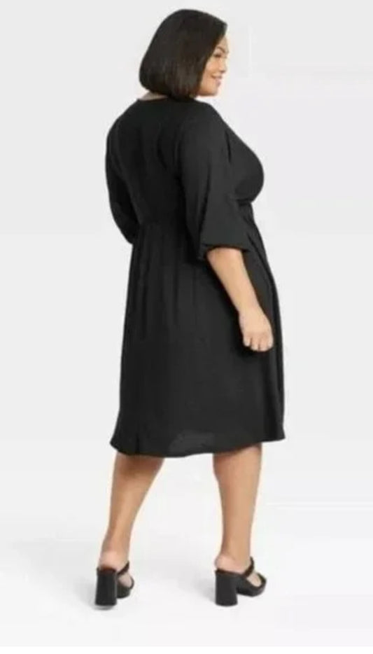 2X - Vestido de punto de cintura imperio de manga 3/4 para mujer Dolman - Ava Viv - Negro