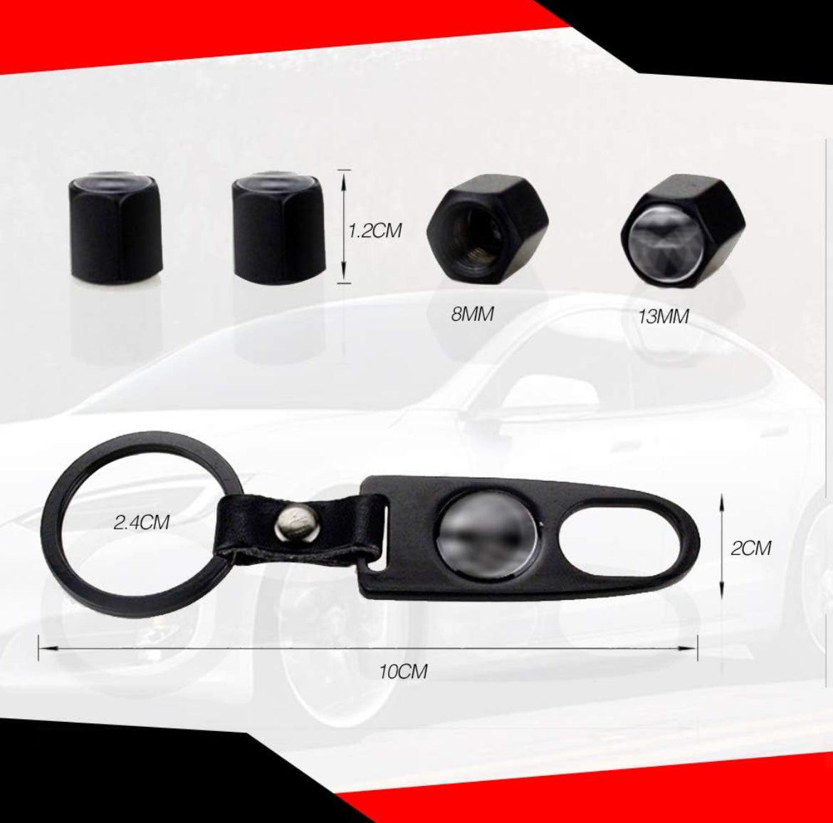 Cubierta universal para tapa de aire para vástago de neumático de automóvil, válvulas antirrobo de aleación de aluminio con llavero compatible con Tesla Model X S 3 Y (diseño de logotipo de tesla)
