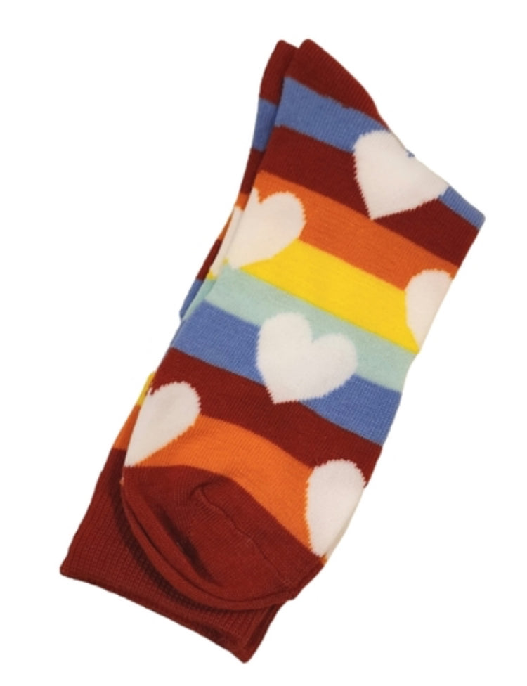 🌈 Calcetines de corazón con rayas arcoíris adulto