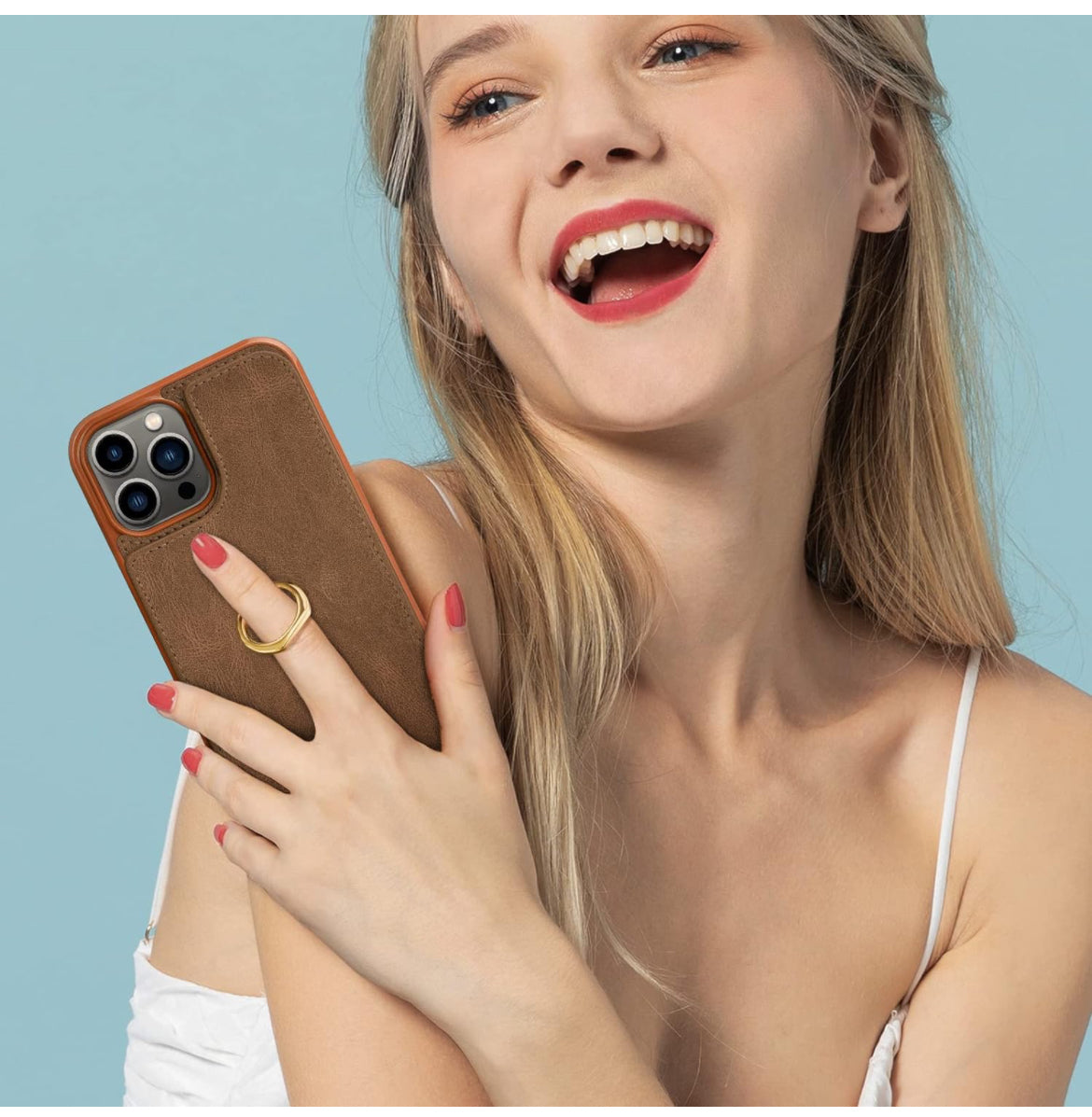 XcaseBar Funda tipo cartera para iPhone 12 Pro Max de 6.7 pies con soporte de anillo de rotación de 360°. Bloqueo RFID, soporte para tarjetas de crédito, funda de piel sintética para teléfono para