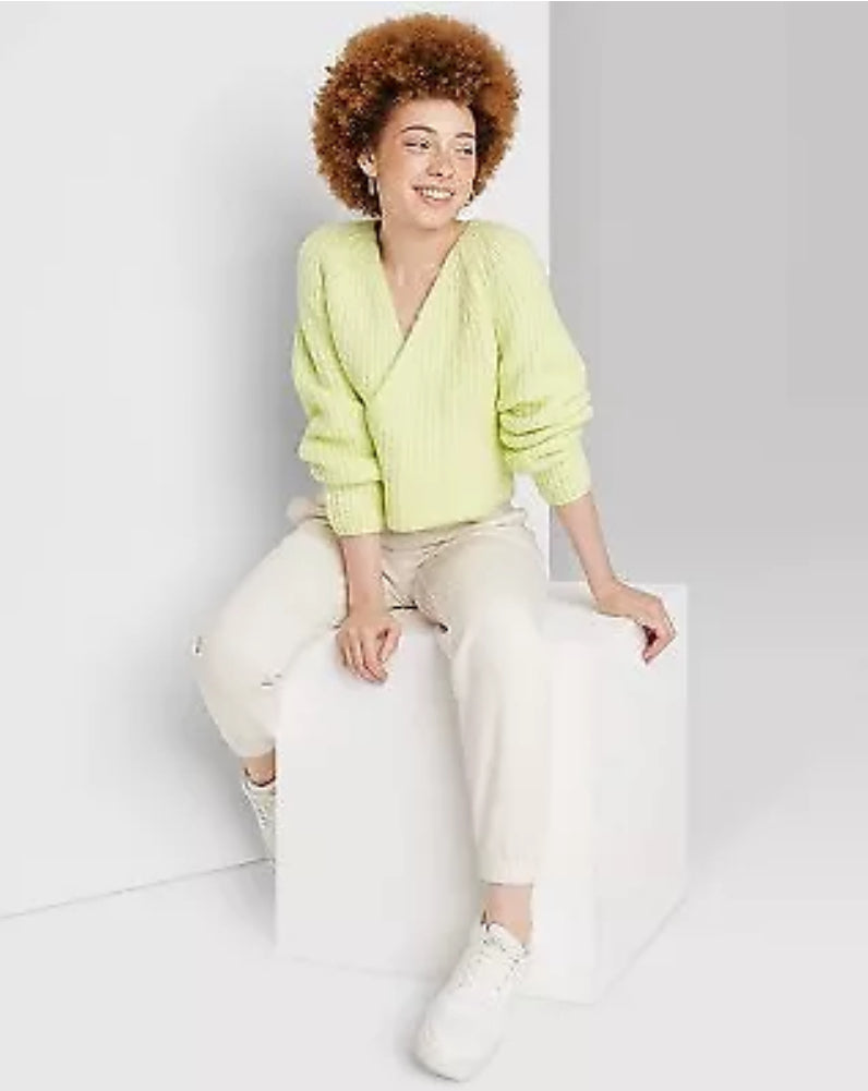 Suéter para mujer grueso tejido envolvente - Wild Fable - verde lima M y X L