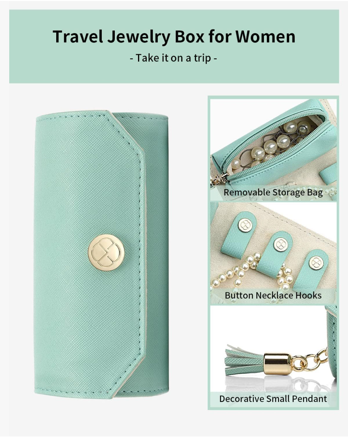 Joyero en Rollo - joyería portátil, lápiz labial/caja de almacenamiento de joyas diarias- celeste