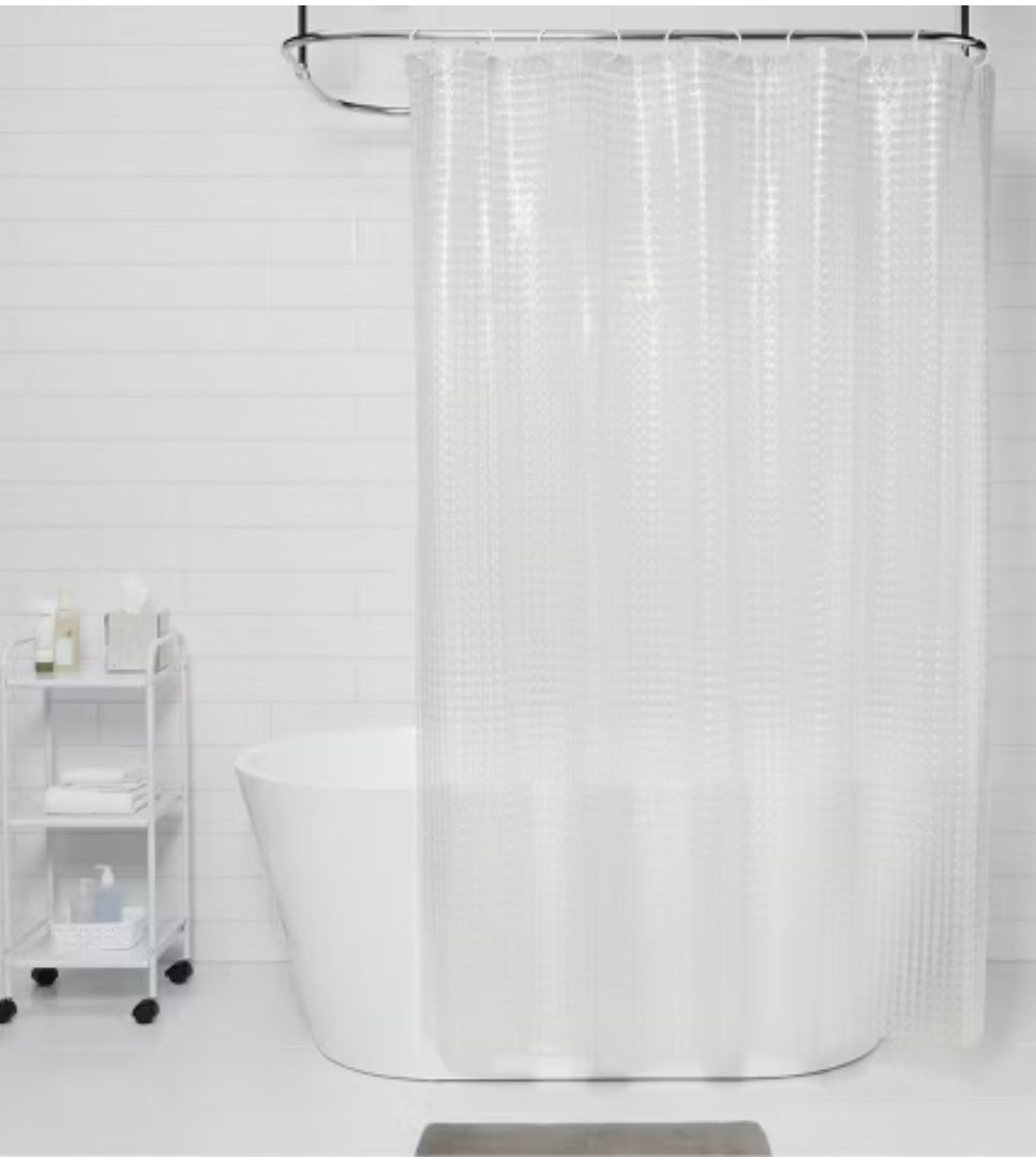 Cortina de ducha cúbica transparente - Room Essentials™: Revestimiento de baño PEVA, moldeado, sin PVC, resistente al agua- 70x 72 pulgadas