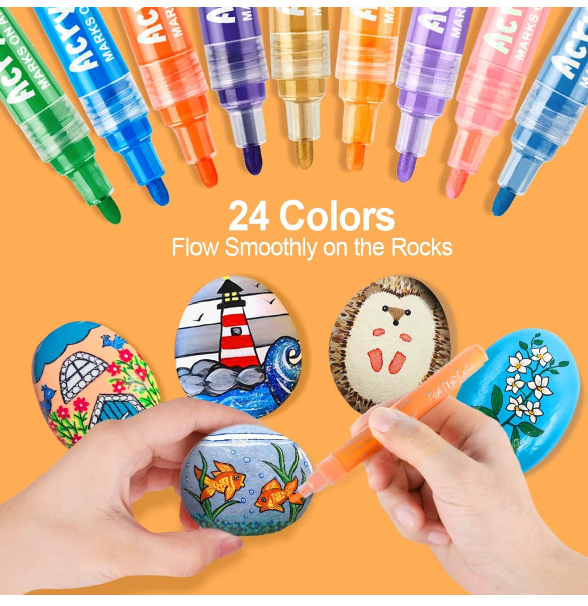 Bolígrafos de pintura, marcadores de pintura acrílica, 24 colores, impermeables, juego de bolígrafos para pintura de roca, suministros de manualidades, taza de lona de vidrio de cerámica, madera de metal, punta media de 2 a 0.118 in