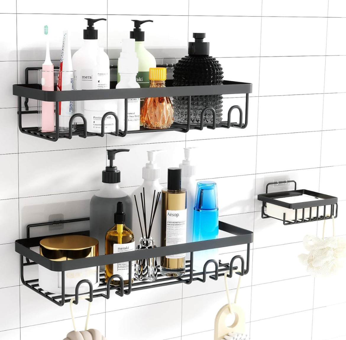 Organizador de ducha de baño, paquete de 3 estantes de ducha autoadhesivos para ducha interior, mayor capacidad, sin taladrar, secado rápido, estante de ducha de acero inoxidable
